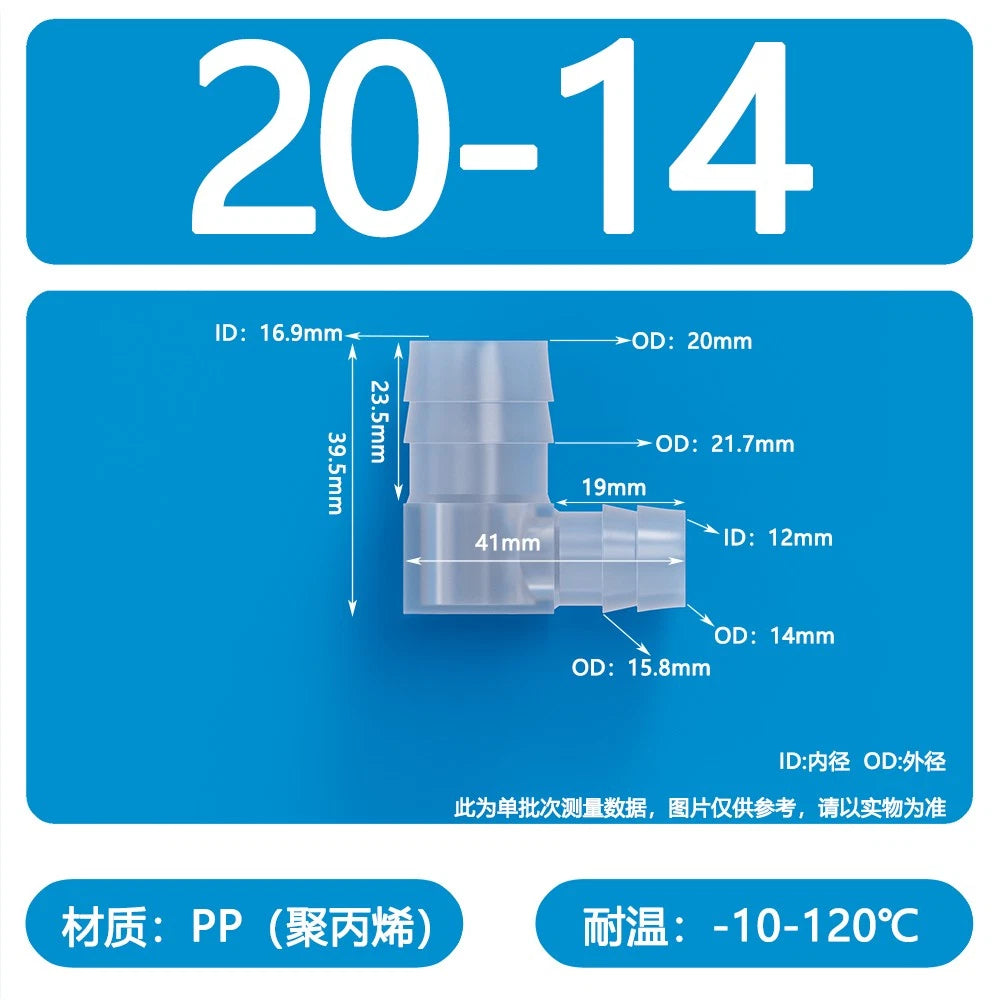 90° Elbow Plastic Barbed Joiner Reducer Connector Pipe Tube Hose Water 1.6-25mm