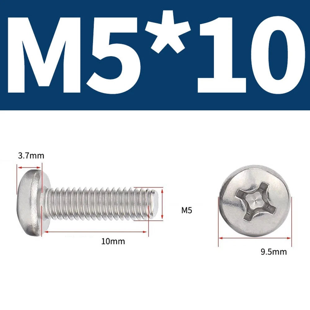 Phillips Pan Head Machine Screws — A4 Marine Grade Stainless Steel, DIN 7985 (M1.6–M10)