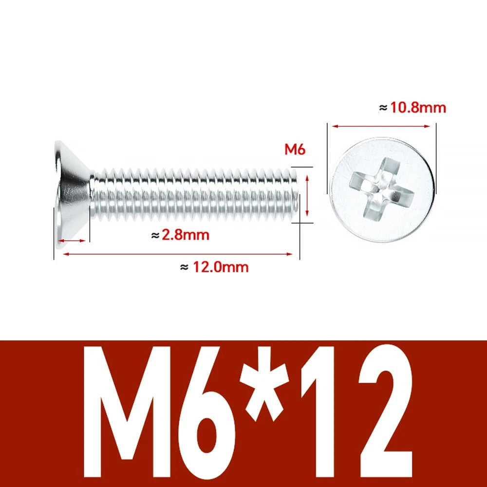 Countersunk Phillips Machine Screws – M2 to M12, White / Colour Zinc Plated, Carbon Steel