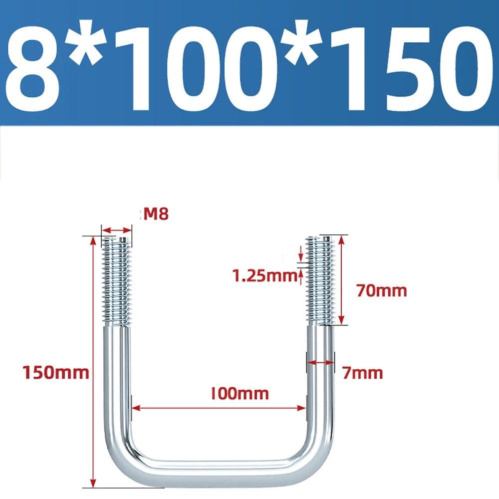Square U-Bolts Galvanized Carbon Steel Fixing Clamp Bolt M6 M8 M10 M12 M14 M16