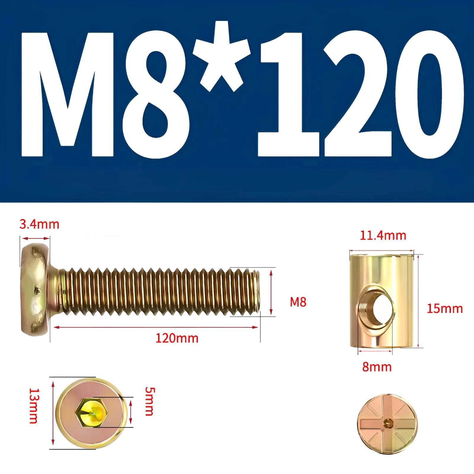 M6 M8 Galvanised Furniture Connecting Bolts with Barrel Nuts | Slotted & Phillips | 8mm–120mm
