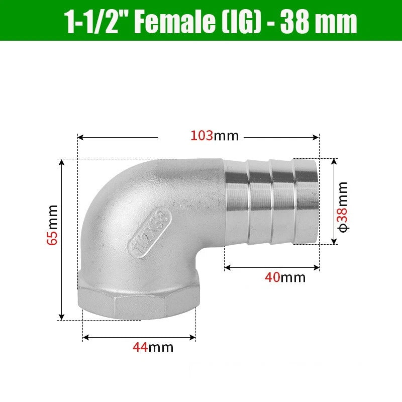 BSP Male Elbow Barbed Hose Connector — Stainless Steel, 1/8" to 1/2", 6–16mm
