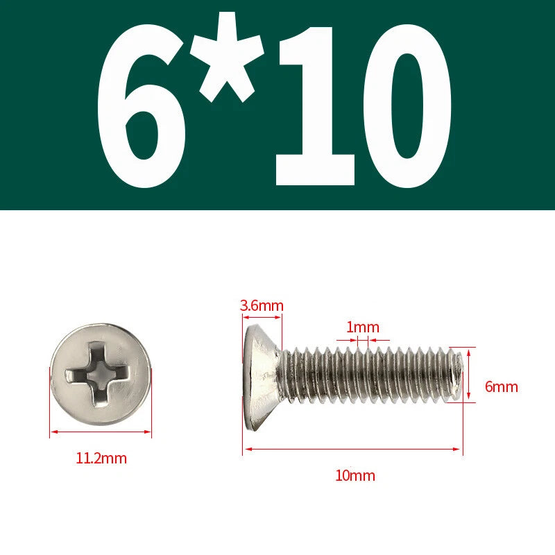 Phillips Machine Screws Countersunk Nickel Plated Steel DIN 965 Flat Head M1~M6