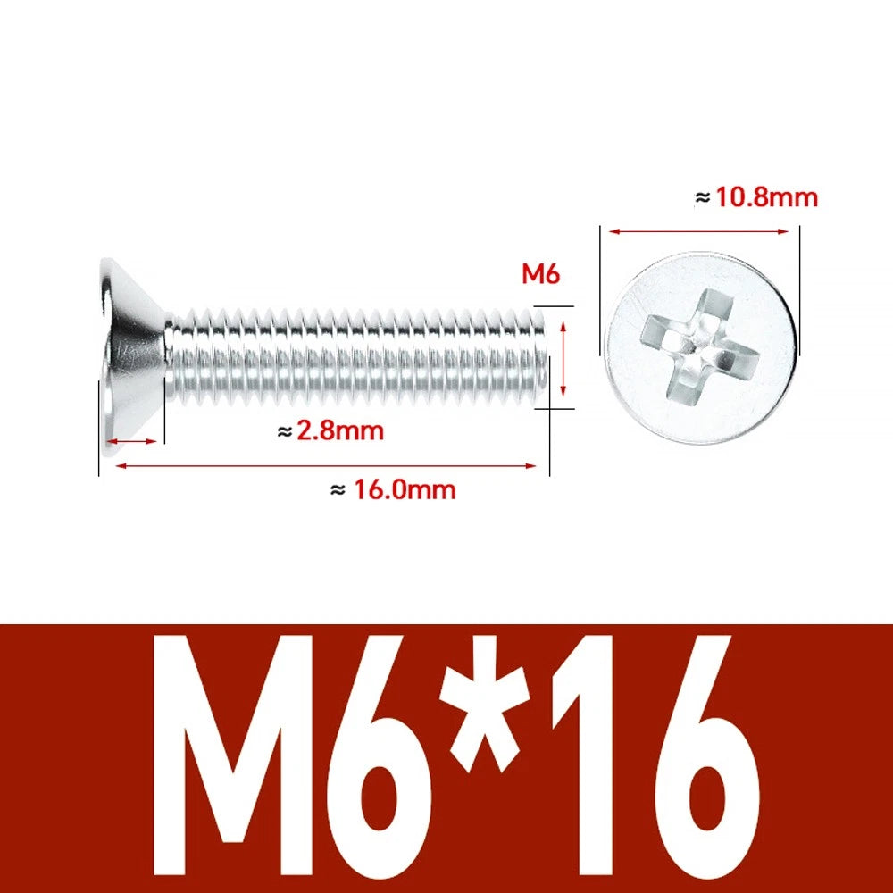 Countersunk Phillips Machine Screws – M2 to M12, White / Colour Zinc Plated, Carbon Steel