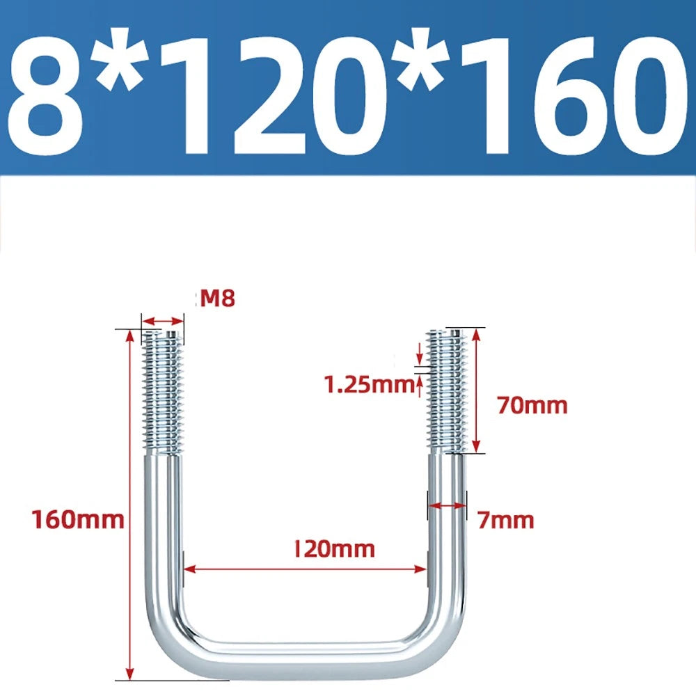 Square U-Bolts Galvanized Carbon Steel Fixing Clamp Bolt M6 M8 M10 M12 M14 M16