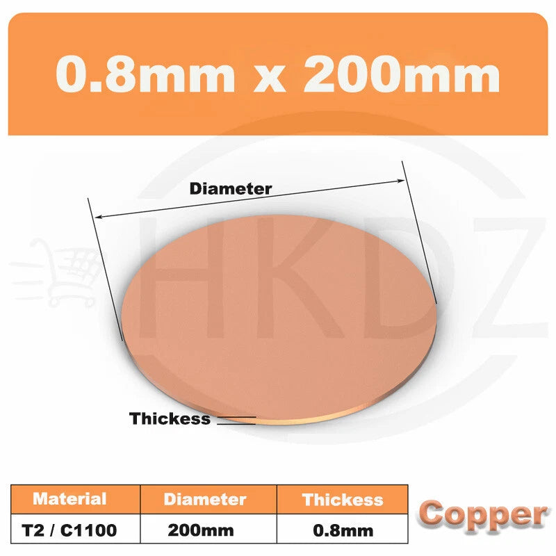 Solid Pure Copper Discs Blanks Round Plate Metal Sheet OD 10-300mm Thick 0.3-3mm
