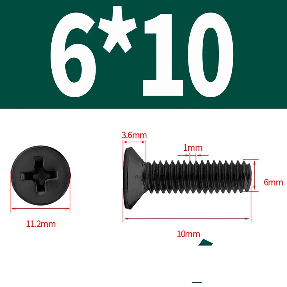 Black Phillips Flat Head Countersunk Machine Screws — Carbon Steel M1–M6