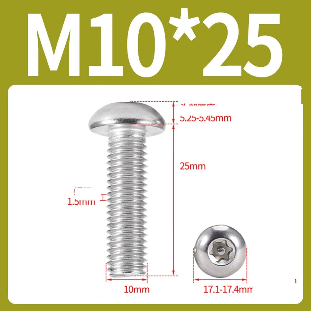 M2–M10 A2 Stainless Steel Torx Button Head Machine Screws, With or Without Column, Pack of 5
