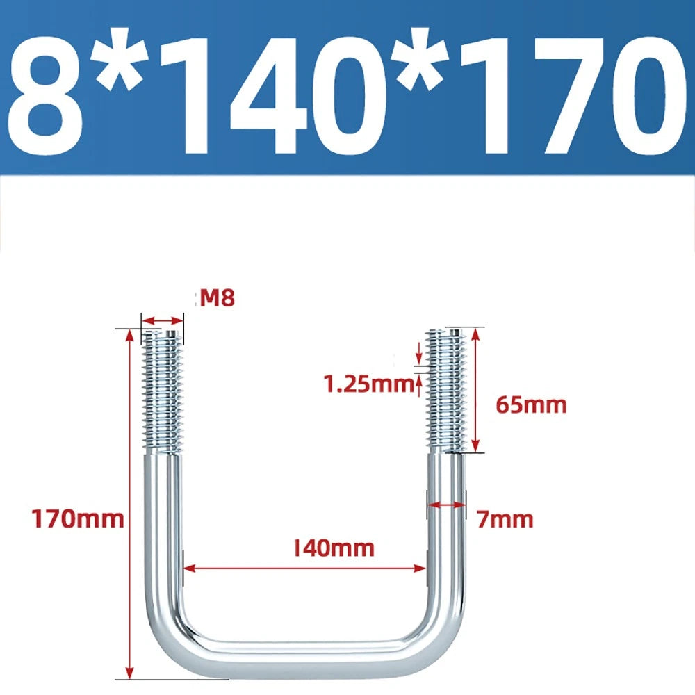 Square U-Bolts Galvanized Carbon Steel Fixing Clamp Bolt M6 M8 M10 M12 M14 M16