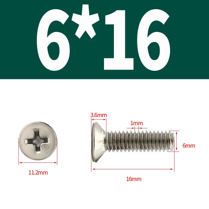 Phillips Machine Screws Countersunk Nickel Plated Steel DIN 965 Flat Head M1~M6