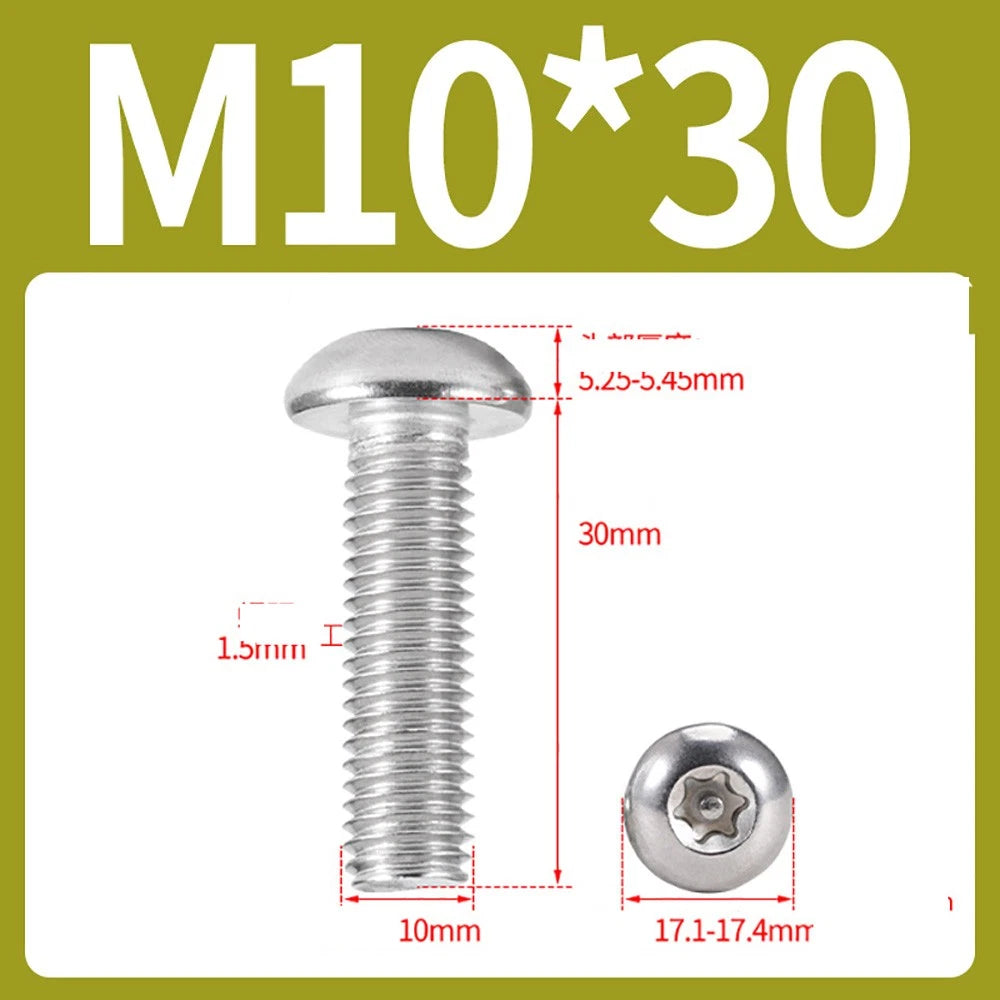 M2–M10 A2 Stainless Steel Torx Button Head Machine Screws, With or Without Column, Pack of 5
