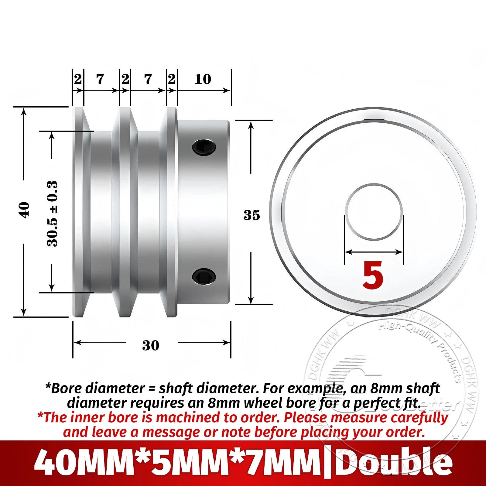 V Grooved Pulley Aluminum Round Belt Pulleys For 7mm Belt Single/Double Grooved