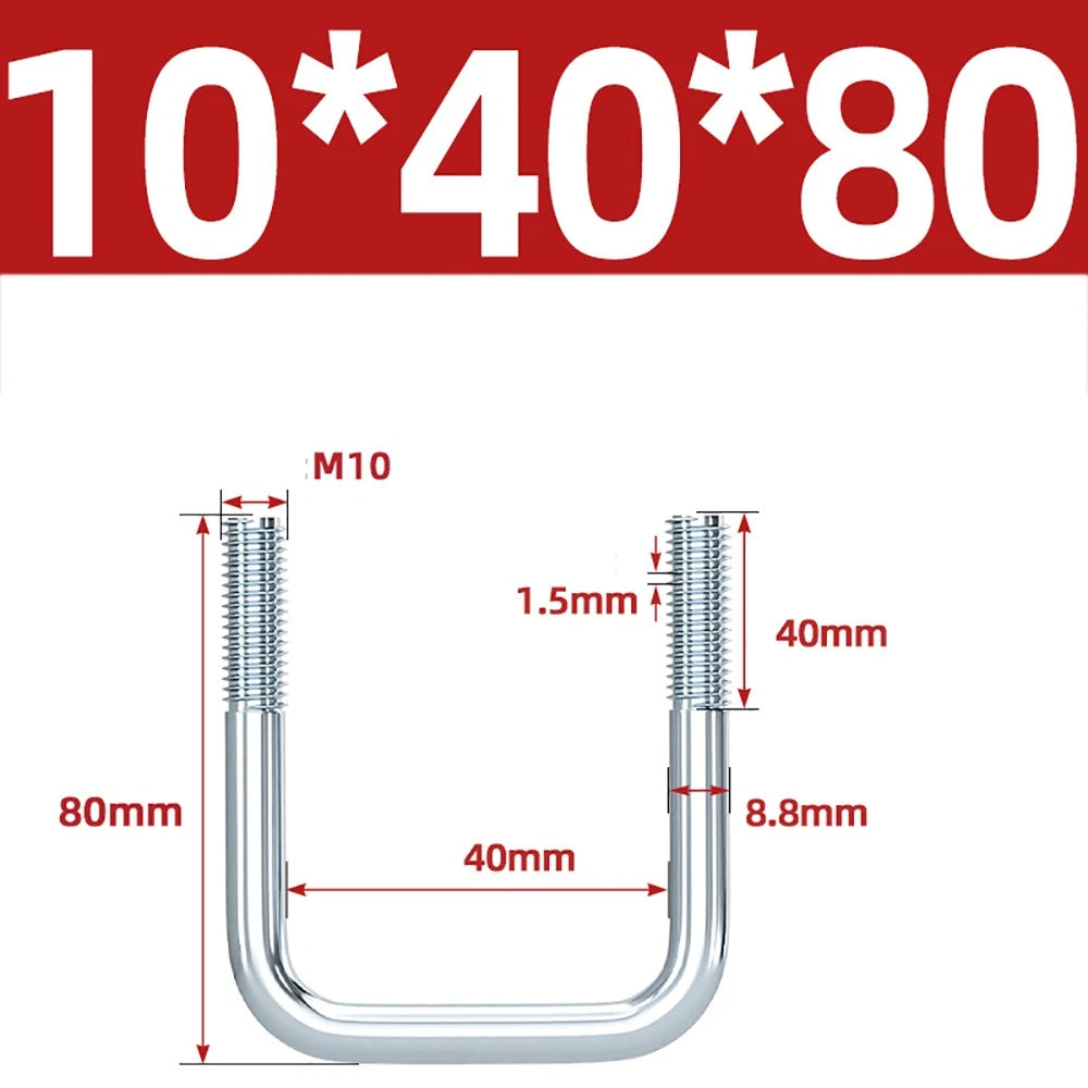 Square U-Bolts Galvanized Carbon Steel Fixing Clamp Bolt M6 M8 M10 M12 M14 M16