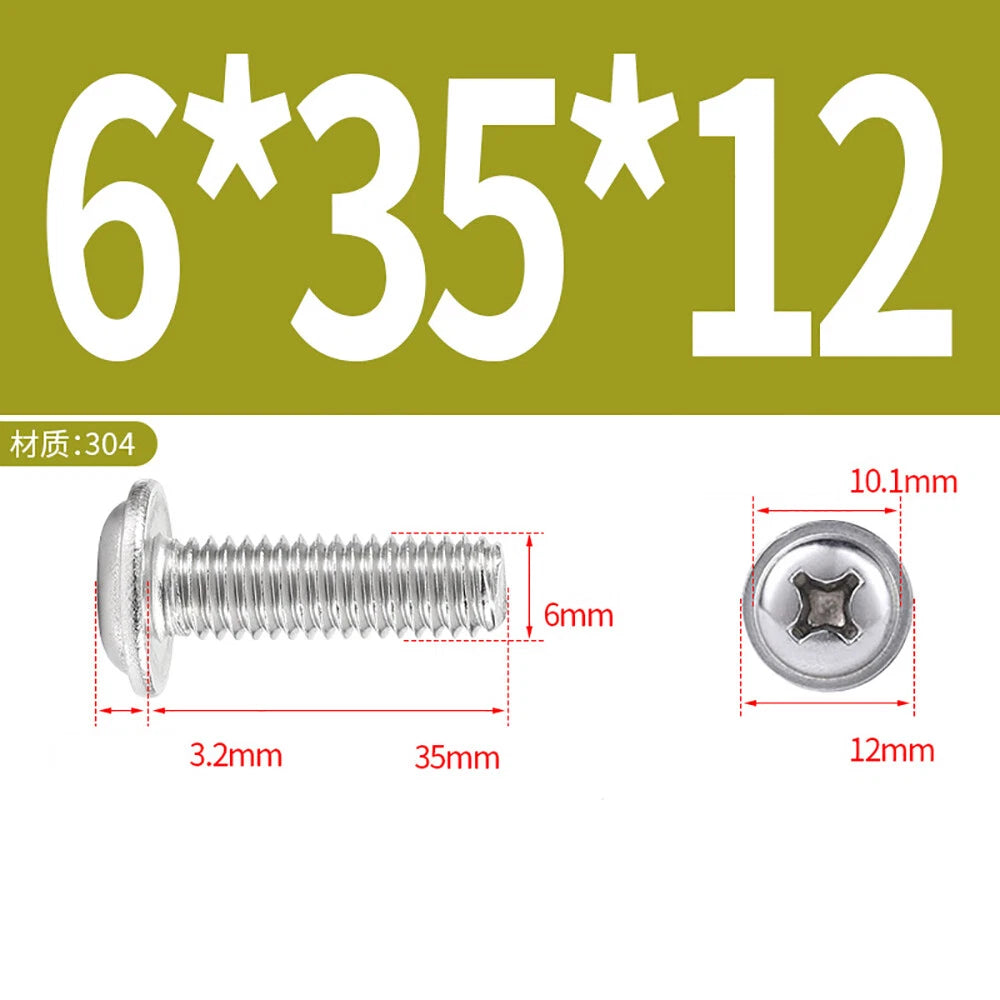Phillips Flanged Button Head Screws M1.4–M6 | 304 Stainless Steel
