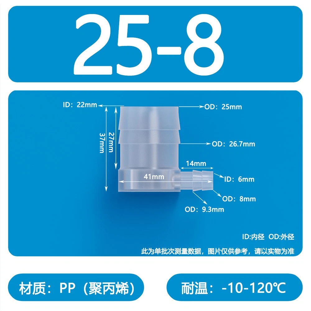 90° Elbow Plastic Barbed Joiner Reducer Connector Pipe Tube Hose Water 1.6-25mm