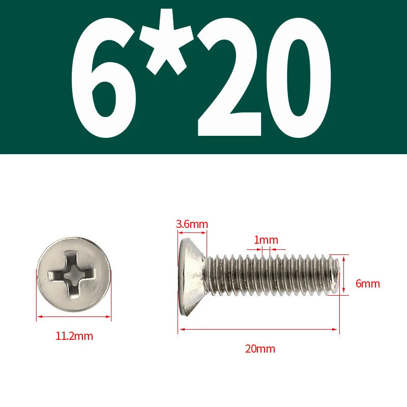Phillips Machine Screws Countersunk Nickel Plated Steel DIN 965 Flat Head M1~M6