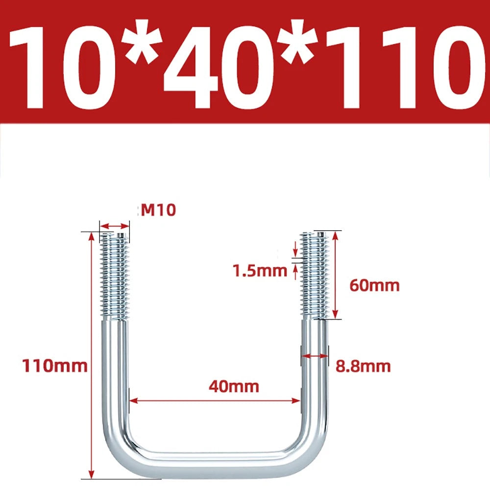 Square U-Bolts Galvanized Carbon Steel Fixing Clamp Bolt M6 M8 M10 M12 M14 M16