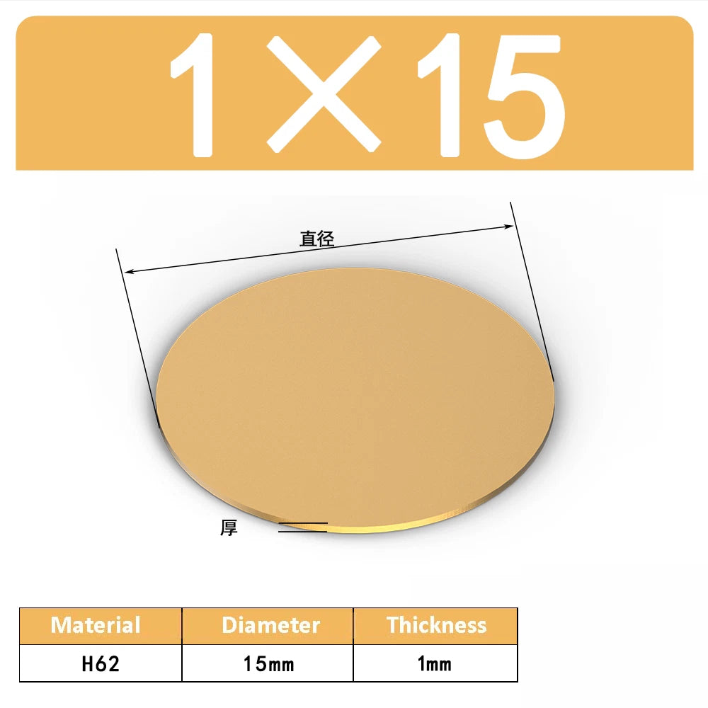H62 Solids Brass Discs Blanks Metal Round Sheets OD 10mm-300mm Thick 0.3mm-4mm