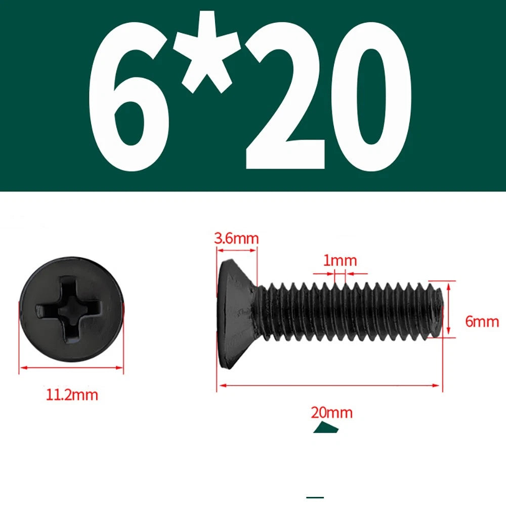 Black Phillips Flat Head Countersunk Machine Screws — Carbon Steel M1–M6