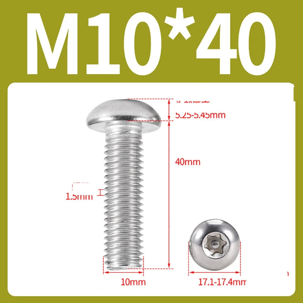 M2–M10 A2 Stainless Steel Torx Button Head Machine Screws, With or Without Column, Pack of 5