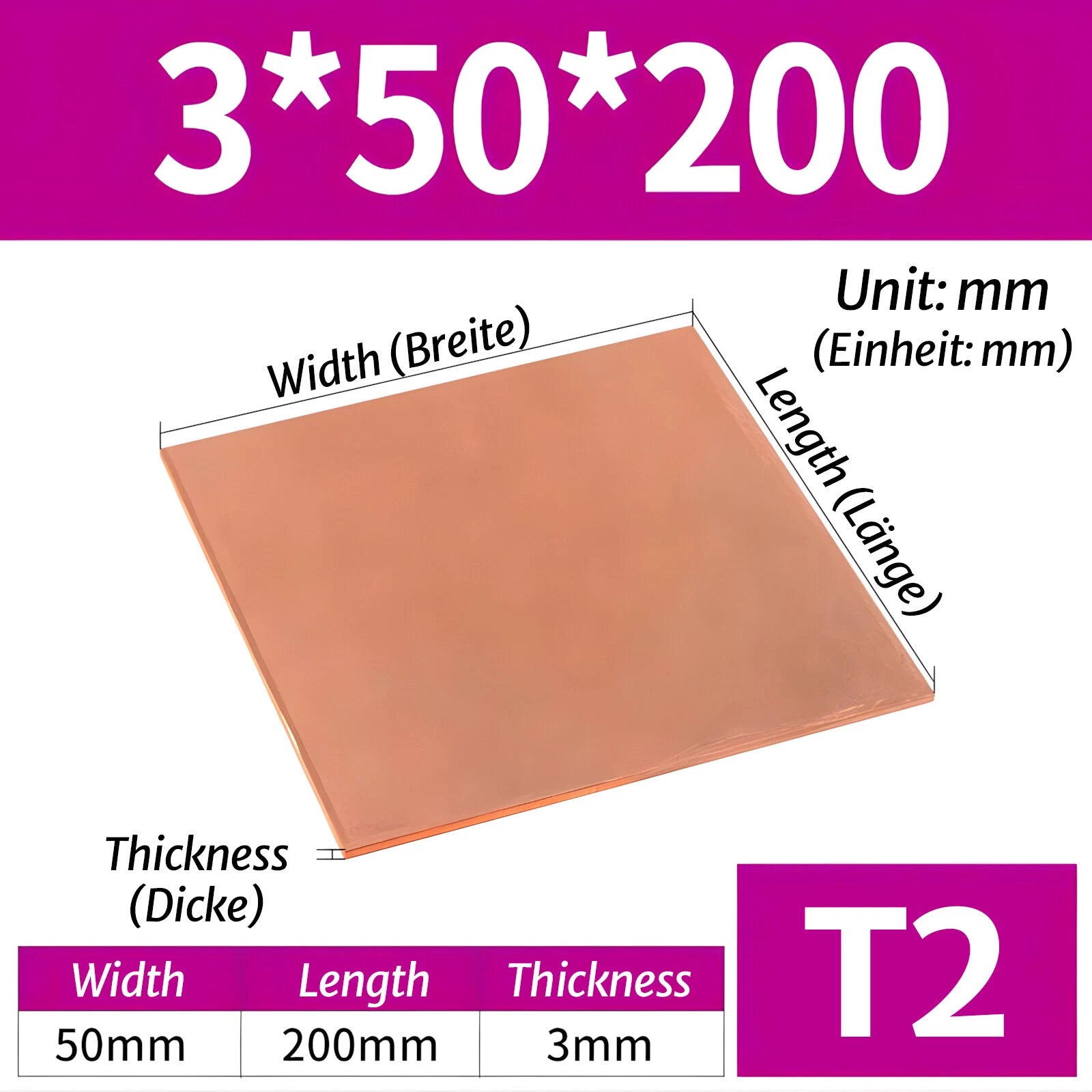 T2 Pure Copper Sheet/Plate Copper Block Laser Cut Many Sizes 0.3mm - 8mm Thick