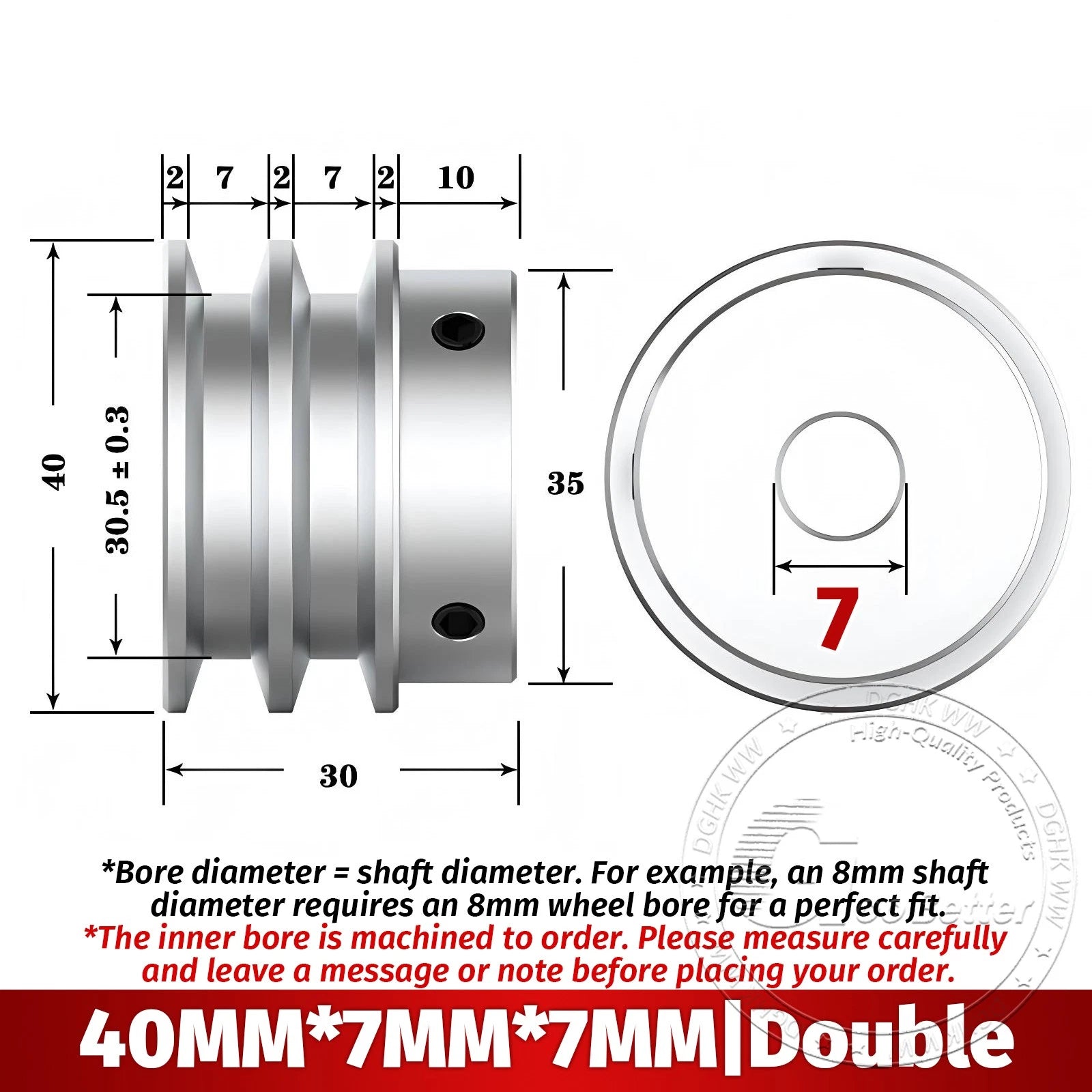V Grooved Pulley Aluminum Round Belt Pulleys For 7mm Belt Single/Double Grooved