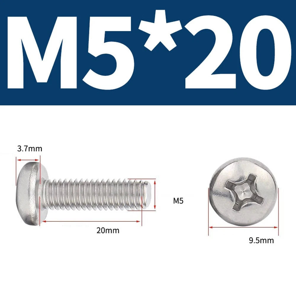 Phillips Pan Head Machine Screws — A4 Marine Grade Stainless Steel, DIN 7985 (M1.6–M10)