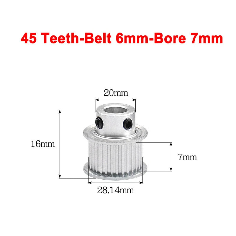 2GT Drive Pulley With Step 16 Tooth - 100 Tooth Bore 4mm - 25mm for 6mm Belt