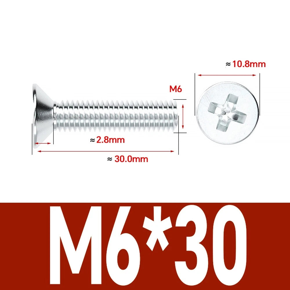 Countersunk Phillips Machine Screws – M2 to M12, White / Colour Zinc Plated, Carbon Steel
