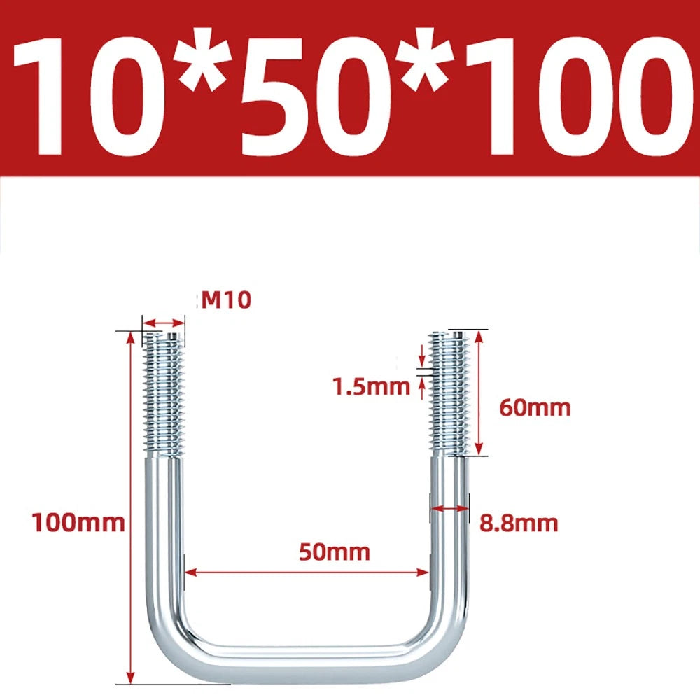 Square U-Bolts Galvanized Carbon Steel Fixing Clamp Bolt M6 M8 M10 M12 M14 M16