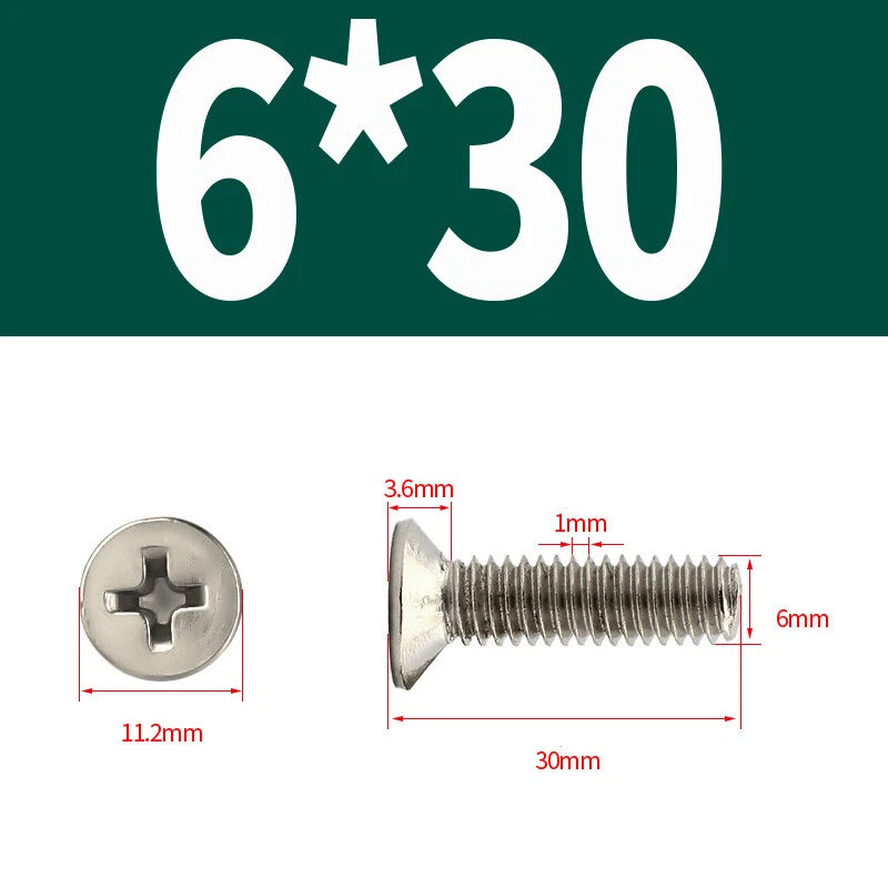 Phillips Machine Screws Countersunk Nickel Plated Steel DIN 965 Flat Head M1~M6