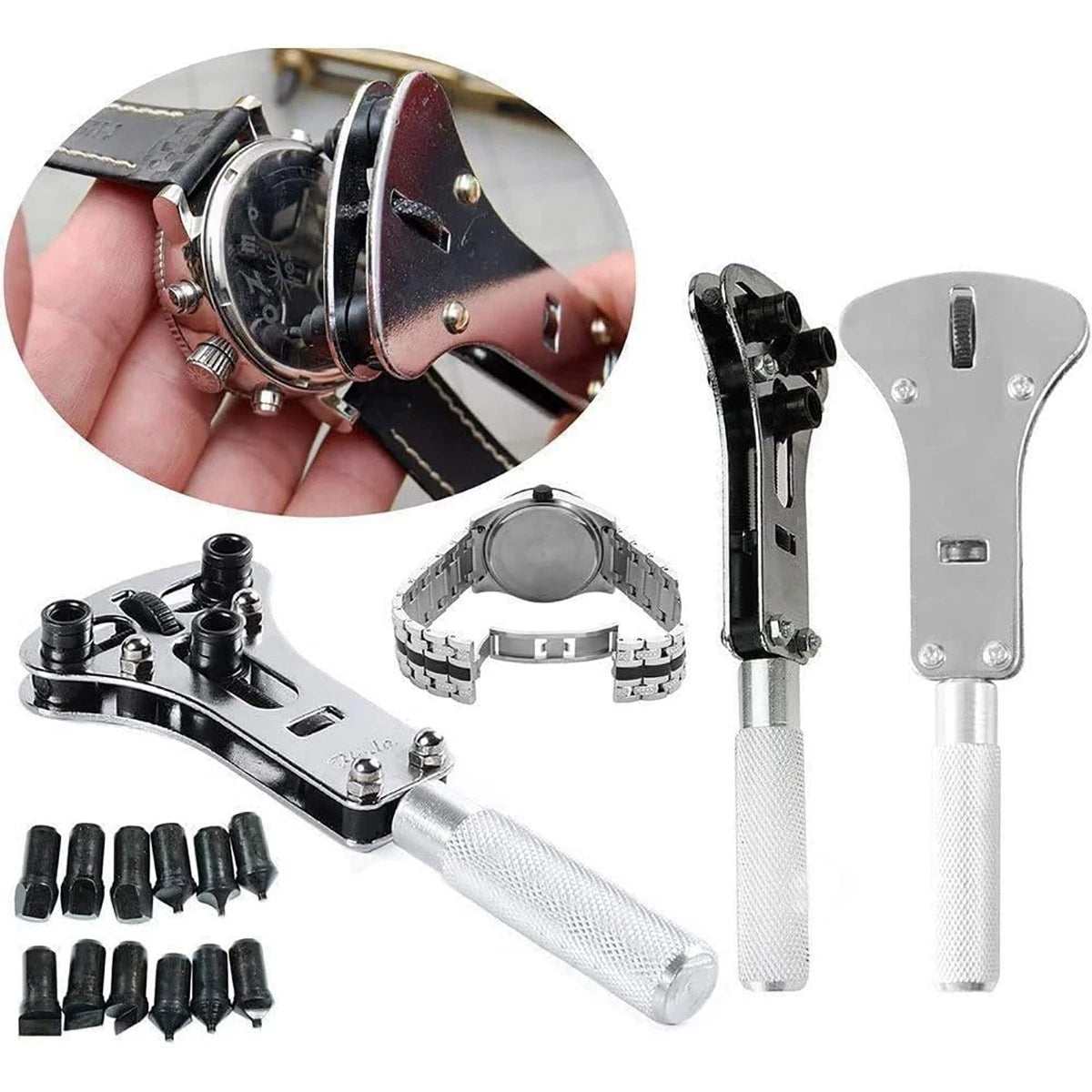 19Pcs Watch Repair Back Case Opener Wrench maker Screw Cover Remover Tool Kit UK