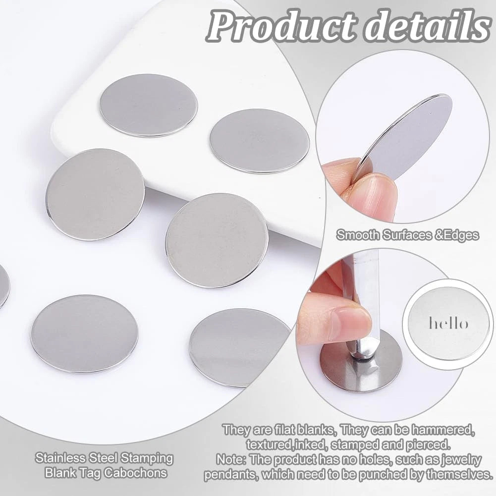 Stainless Steel 304 Blank Round Disc — 35mm Metal Plate (10-Pack)