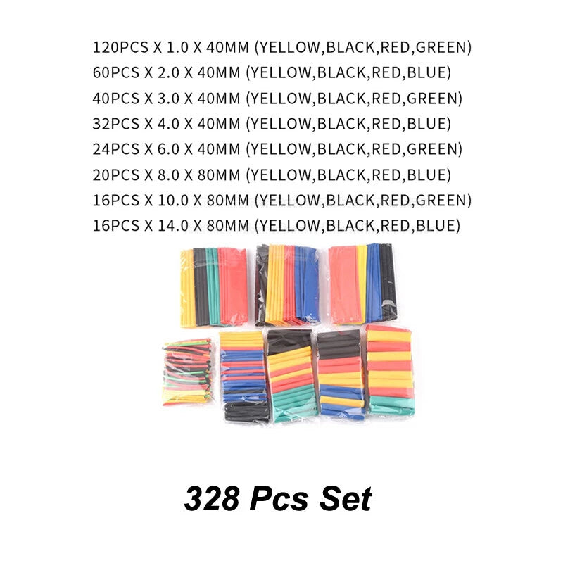 Heat Shrink Tubing Kit — 127/164/328/530 Pcs Assortment with Cable Sleeve Wrap