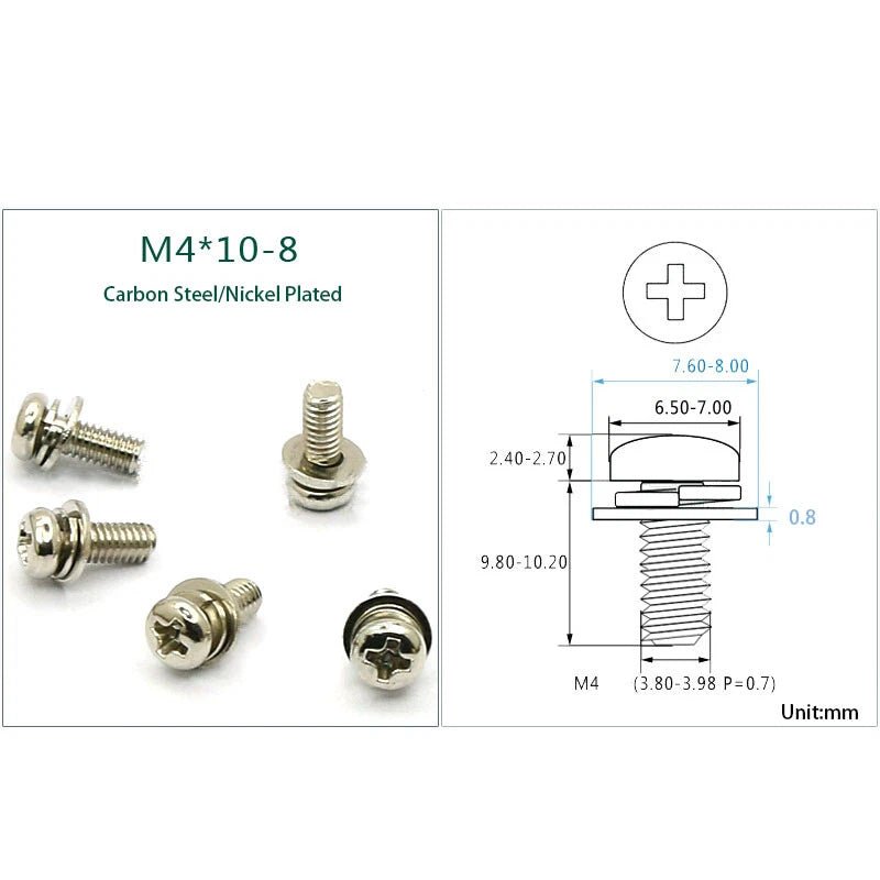M2 M2.6 M4 Phillips Pan Head Machine Screws with Built - In Washer — Carbon Steel, Nickel / Black / Colored Zinc - HomeDIYer