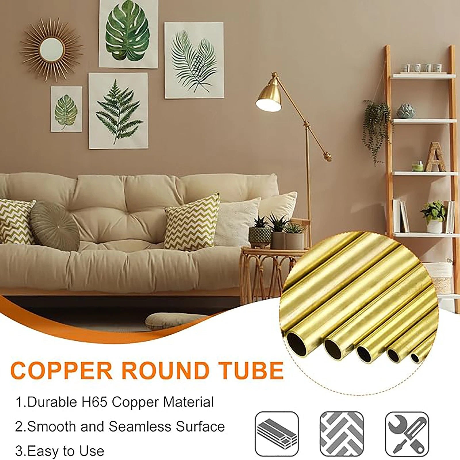 Brass Round Tube Pipe — OD 2mm to 80mm, Wall 0.5mm to 15mm, 200mm Length