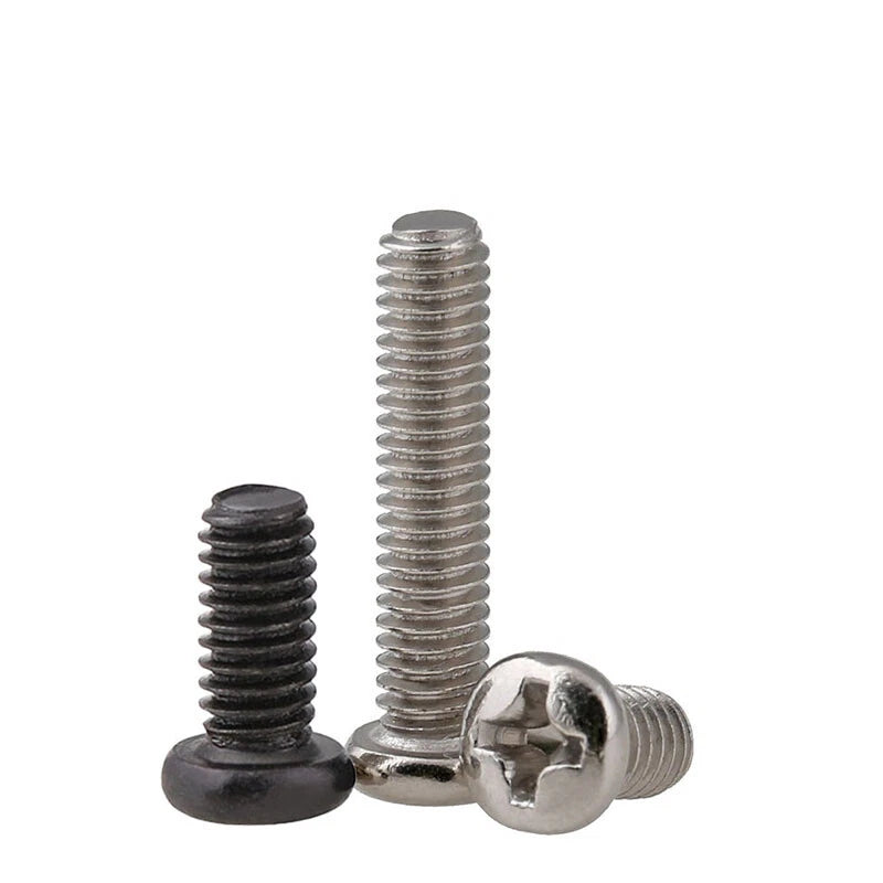 M1–M6 Phillips Round Pan Head Machine Screws – Carbon Steel, Nickel or Black Finish (2–50mm Lengths)