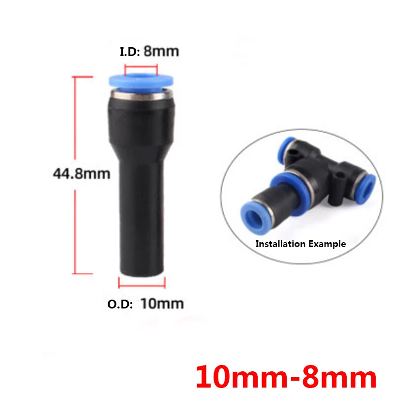 Reducing Push-In Straight Pneumatic Hose Fittings | 6–12mm Quick Connect Adapters