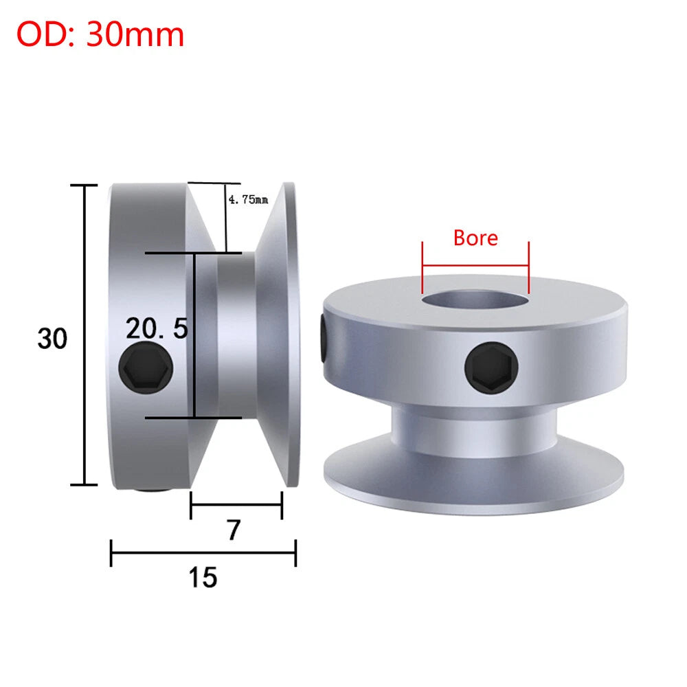 V Grooved Pulley PU Round Belt Pulleys Aluminum For 6mm Width Belt OD 20mm-100mm