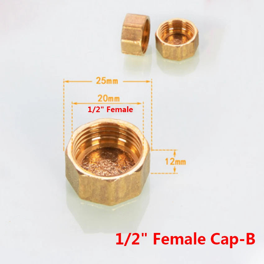 BSP Brass Pipe End Cap & Blanking Plug — 1/2", 3/4", 1" Male Plug & Female Cap
