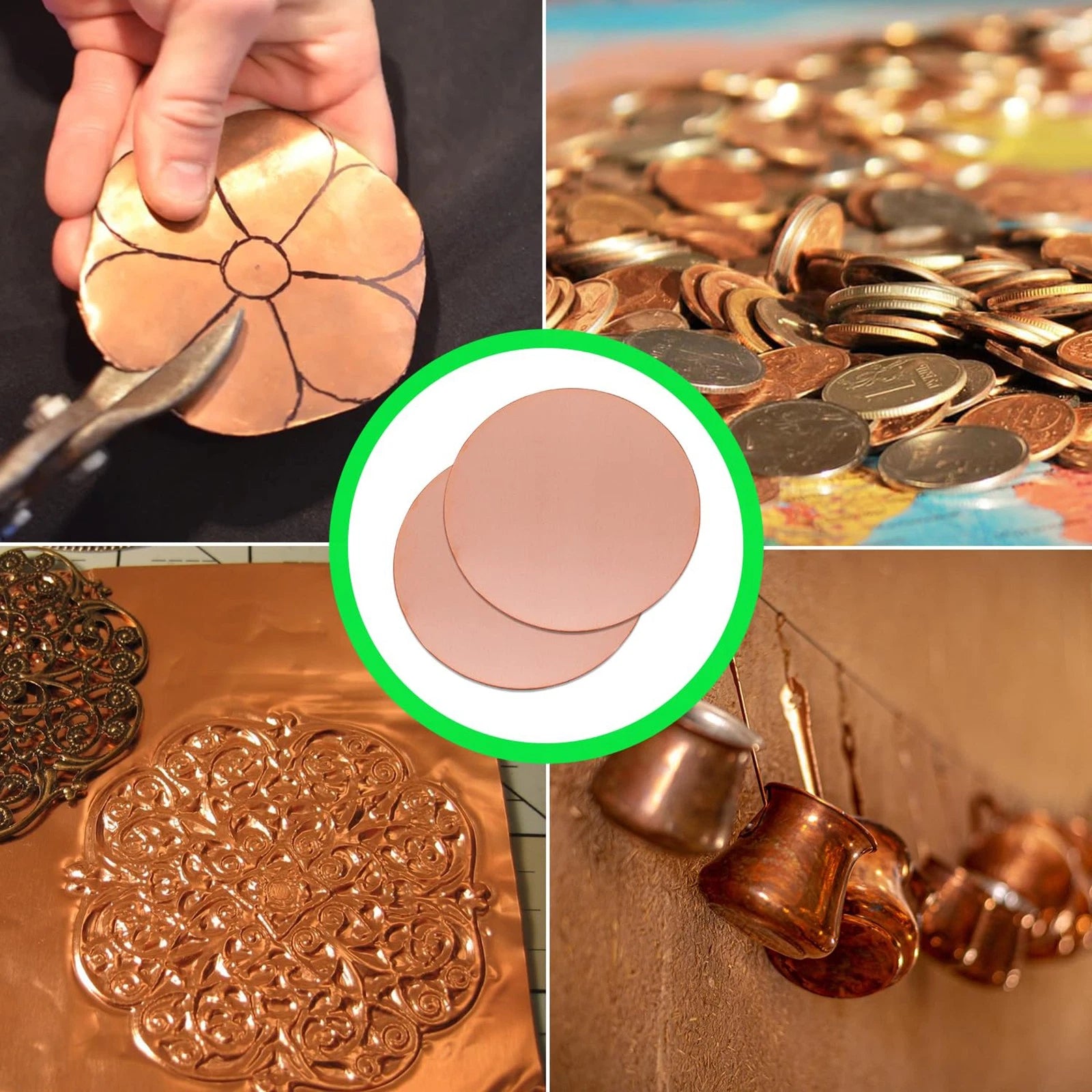 Solid Pure Copper Discs Blanks Round Plate Metal Sheet Thick 0.5~5.0mm Ø10~300mm