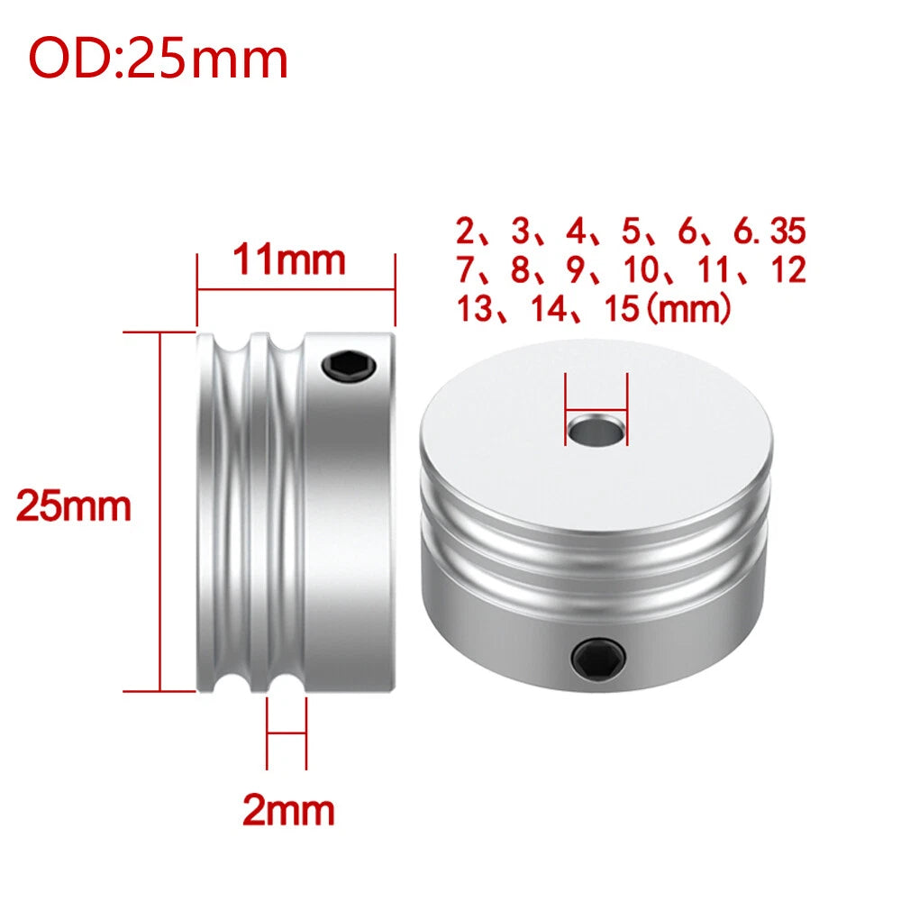 Double U Grooved Pulley PU Round Belt Pulleys Aluminum Width 2mm OD 10mm-60mm