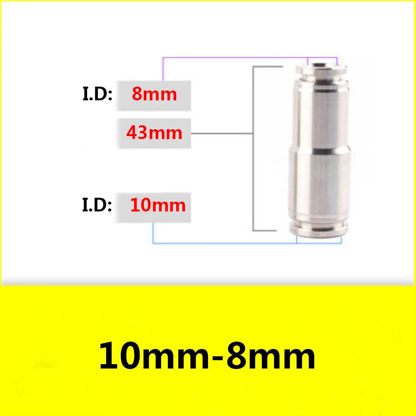 Stainless Steel Straight Reducing Push-to-Connect Fitting — Pneumatic Tube Adapter