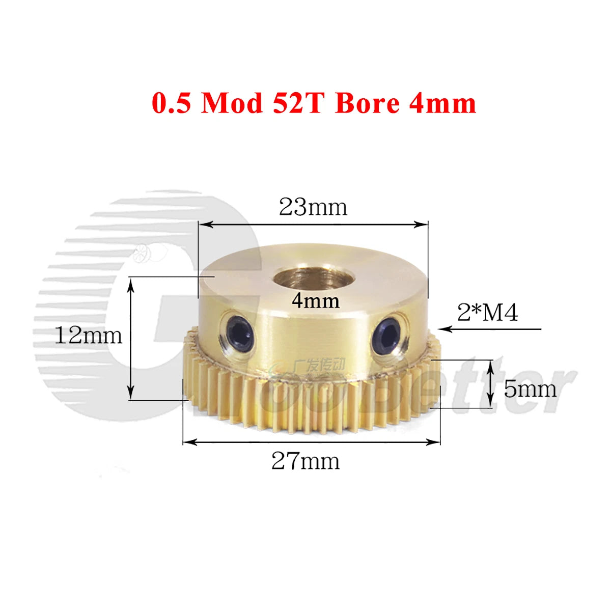 0.5 Mod Brass Pinion Spur Gear 52 Teeth Bore 4/5/6/8/10/12mm Transmission Gear