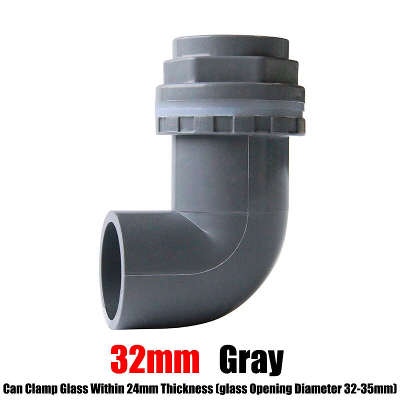 PVC Elbow 90° Pipe Fittings 20~50mm Tank Connector Bulkhead For Aquarium Grey