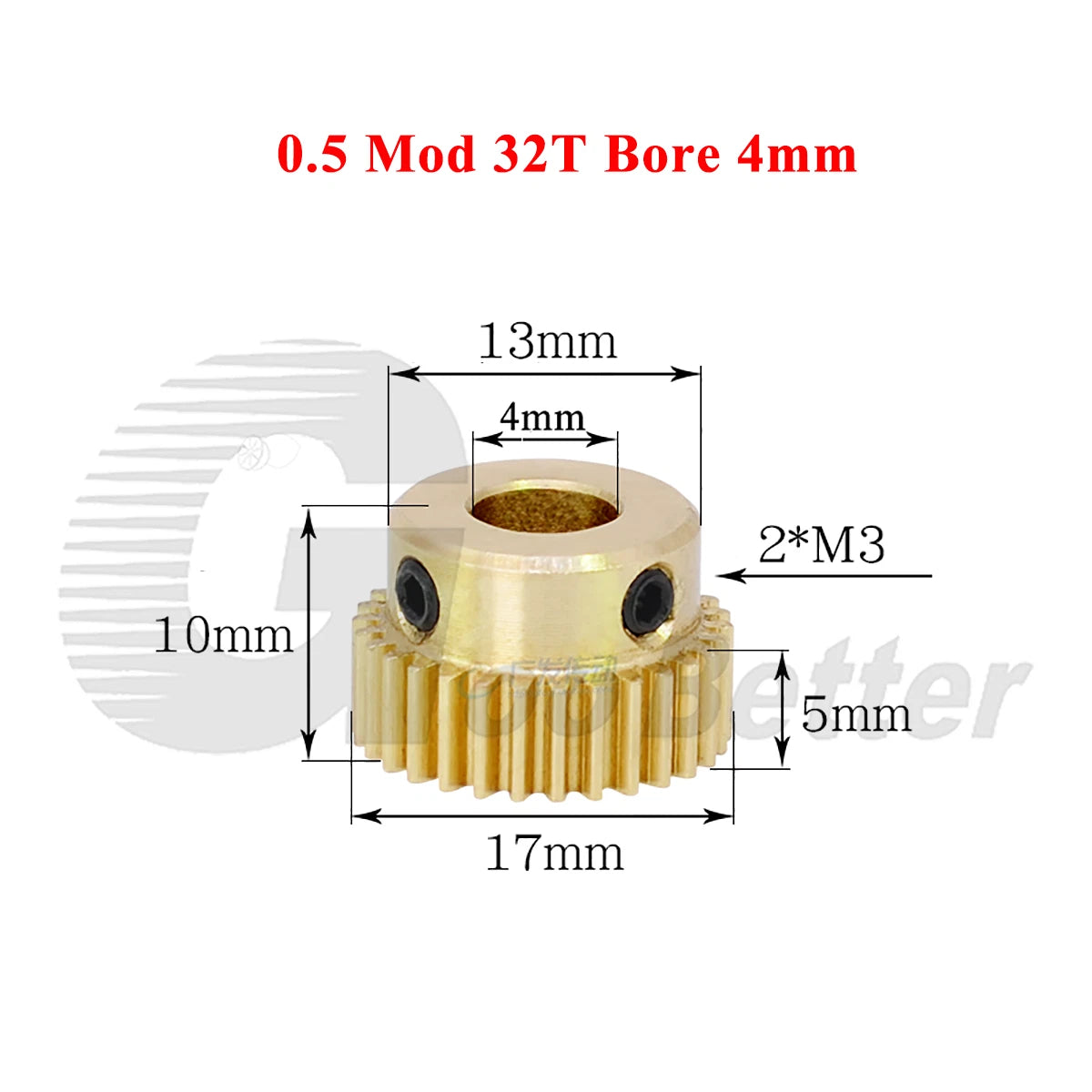 0.5 Mod Brass Spur Gear 32 Teeth Bore 4~10mm Motor Gear Transmission Pinion Gear
