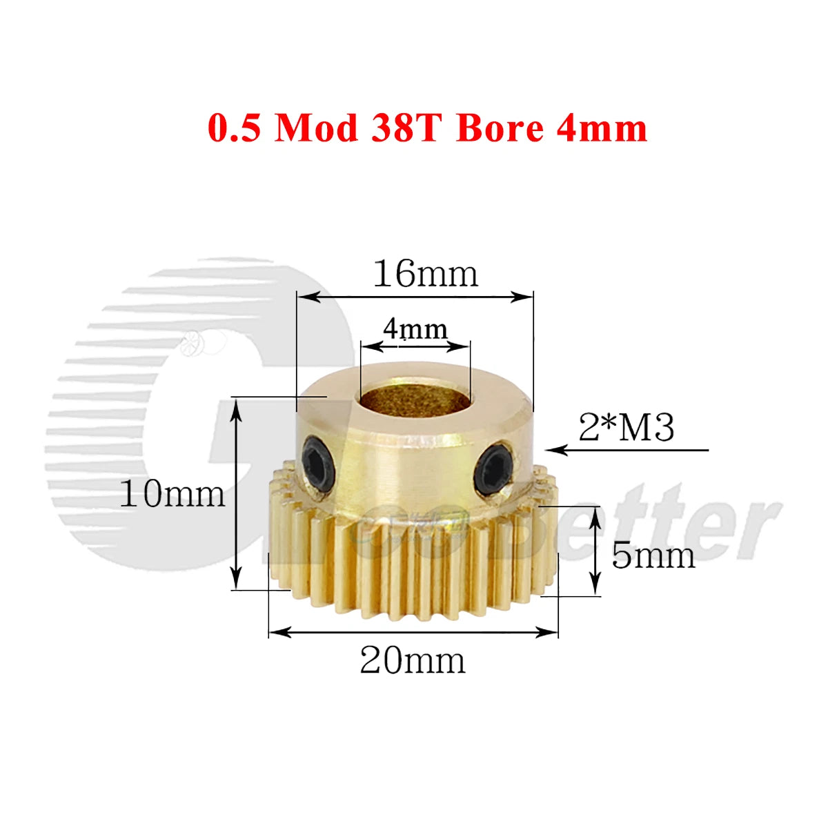 0.5 Mod Brass Spur Gear 38 Teeth Bore 4~12mm Motor Gear Transmission Pinion Gear