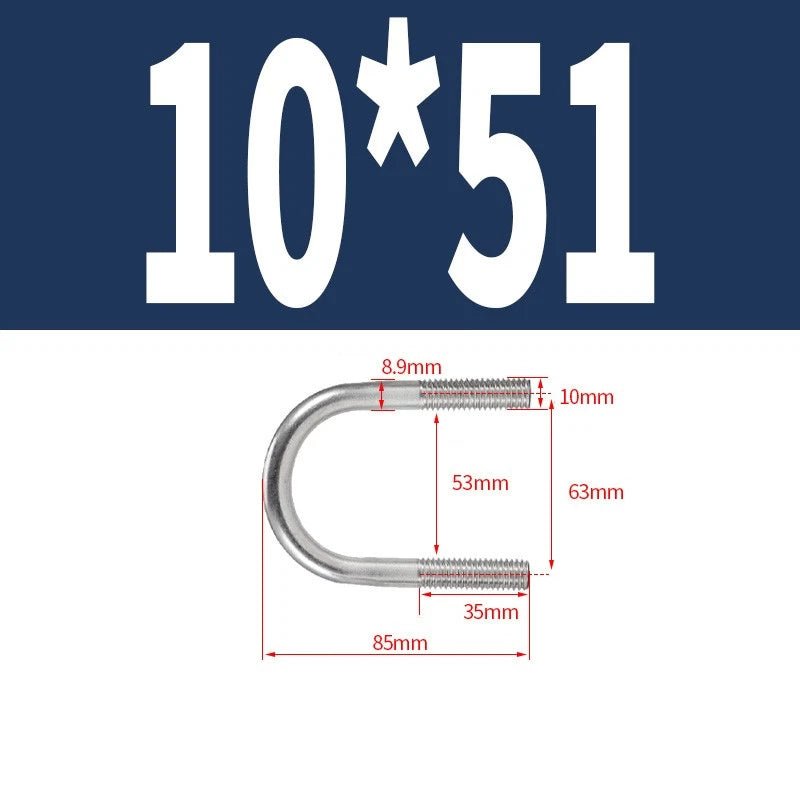 M10 Round Bend U - Bolts — A2 Stainless Steel, 12 Lengths Available - HomeDIYer