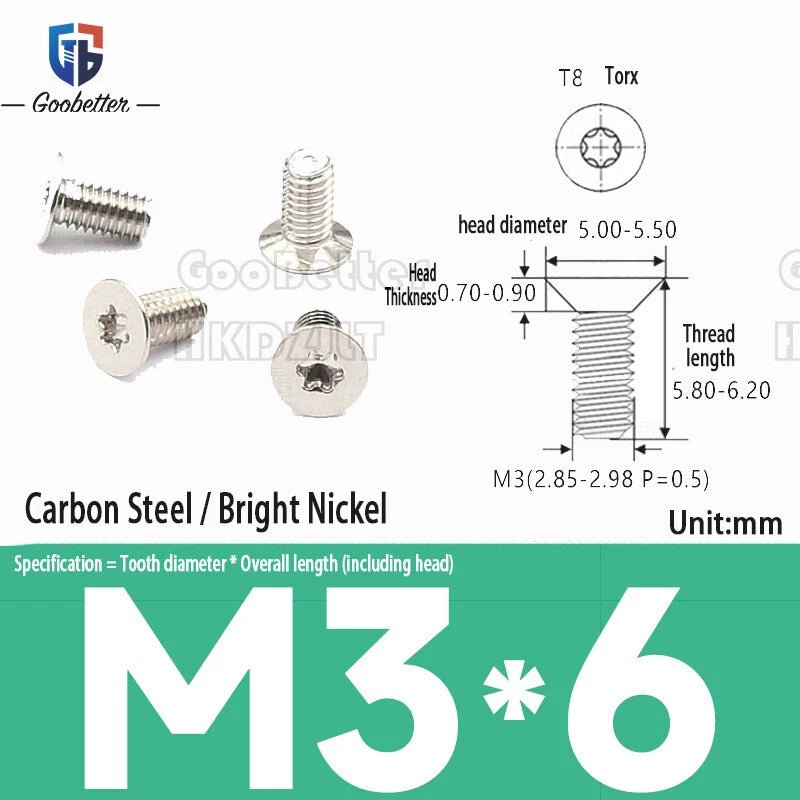 M3 Torx Flat Head Countersunk Machine Screws — Carbon Steel & Stainless Steel, Multi - Finish - HomeDIYer
