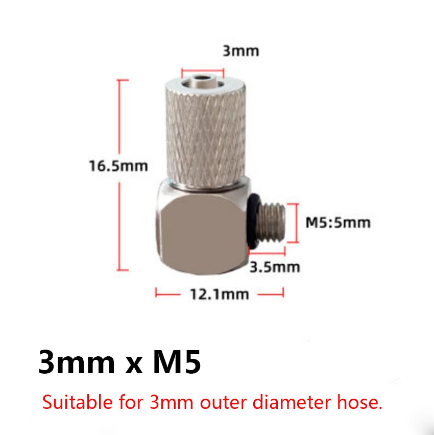 Mini Pneumatic Elbow Fittings — Push-In Hose Barb to Male Thread Connectors (3mm–6mm OD, M3–M6)